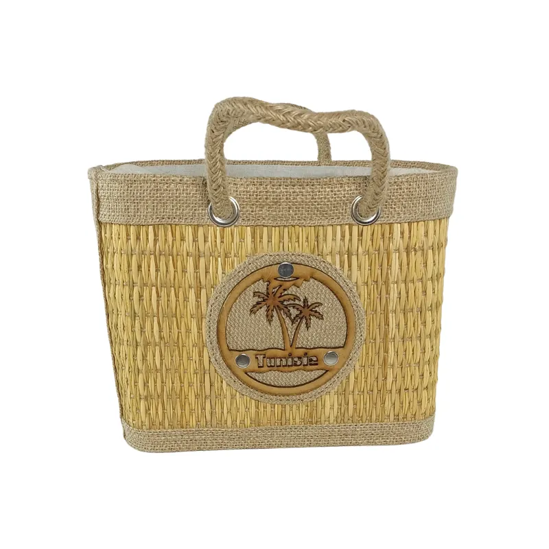 sac à main artisanal tunisien en fibre de smar – fait main, léger, Éco responsable – 25 x 21 cm – anses extensibles en corde naturelle – yabombok