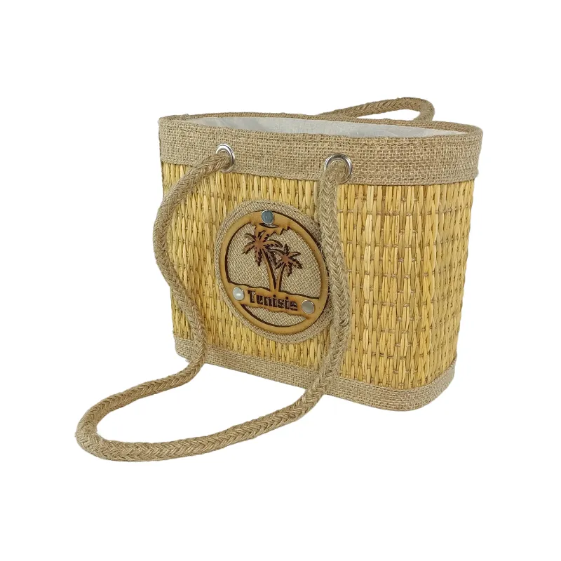 sac à main artisanal tunisien en fibre de smar – fait main, léger, Éco responsable – 25 x 21 cm – anses extensibles en corde naturelle – yabombok