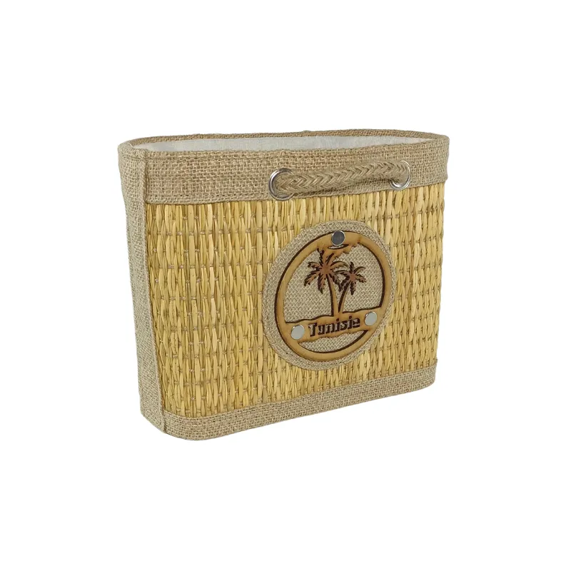 sac à main artisanal tunisien en fibre de smar – fait main, léger, Éco responsable – 25 x 21 cm – anses extensibles en corde naturelle – yabombok