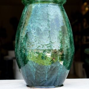 Pot de Plante Céramique Artisanal Tunisien – Poterie Main Grès Émaillé Vert Turquoise – Décoration Intérieure Éco-Conçue pour Plantes d'Intérieur