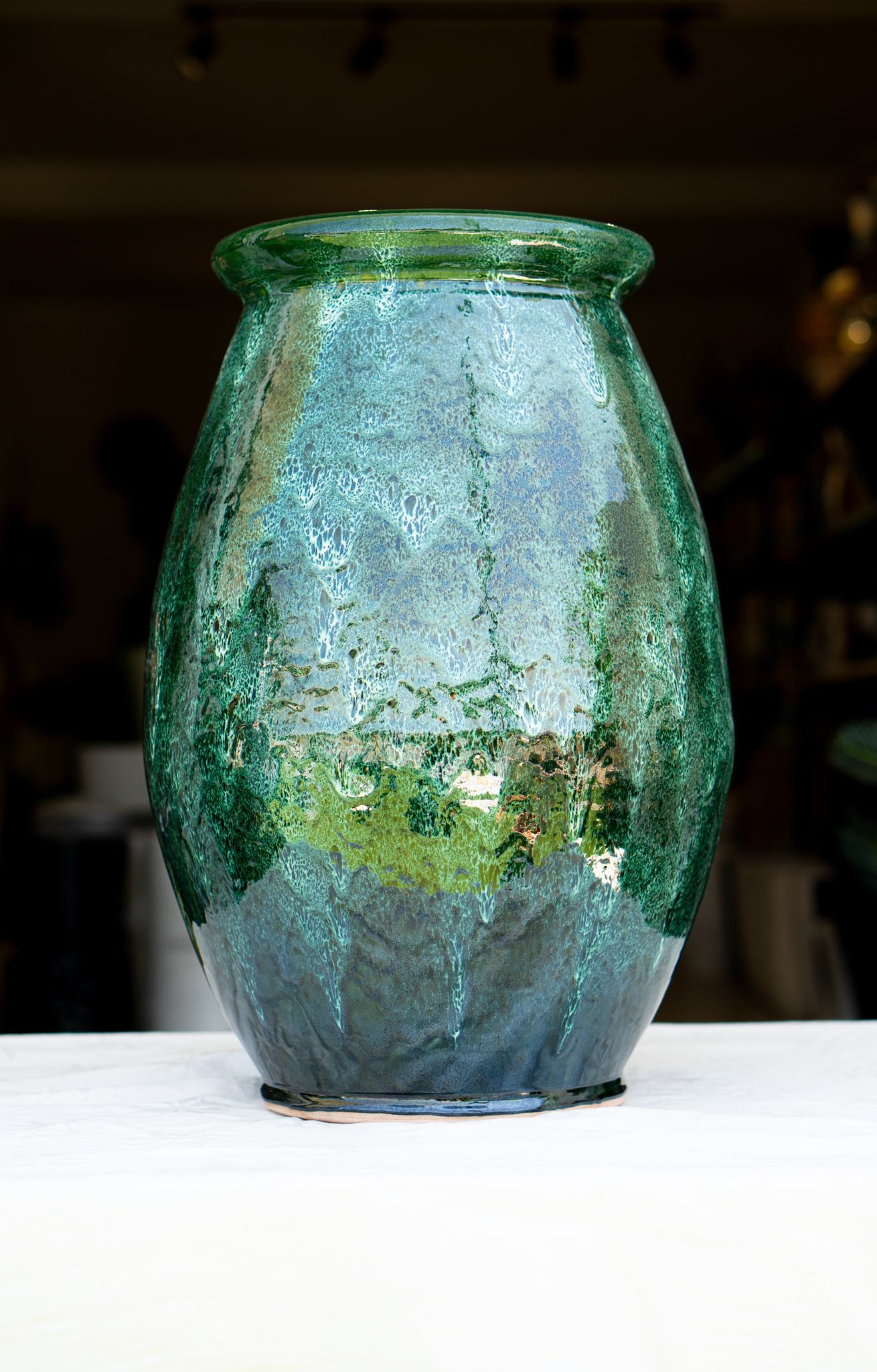 Pot de Plante Céramique Artisanal Tunisien – Poterie Main Grès Émaillé Vert Turquoise – Décoration Intérieure Éco-Conçue pour Plantes d'Intérieur