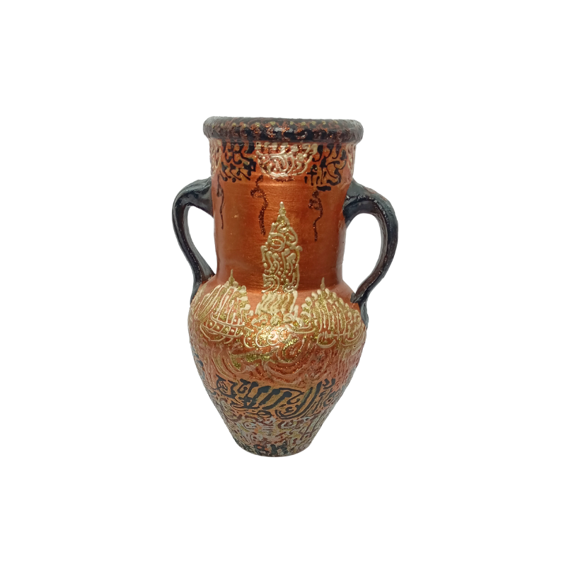 petite amphore jarre décorative artisanale | vase miniature en céramique terre cuite | style orientale arabe or noir cuivré | décoration maison salon bureau | objet de collection souvenir kkp177