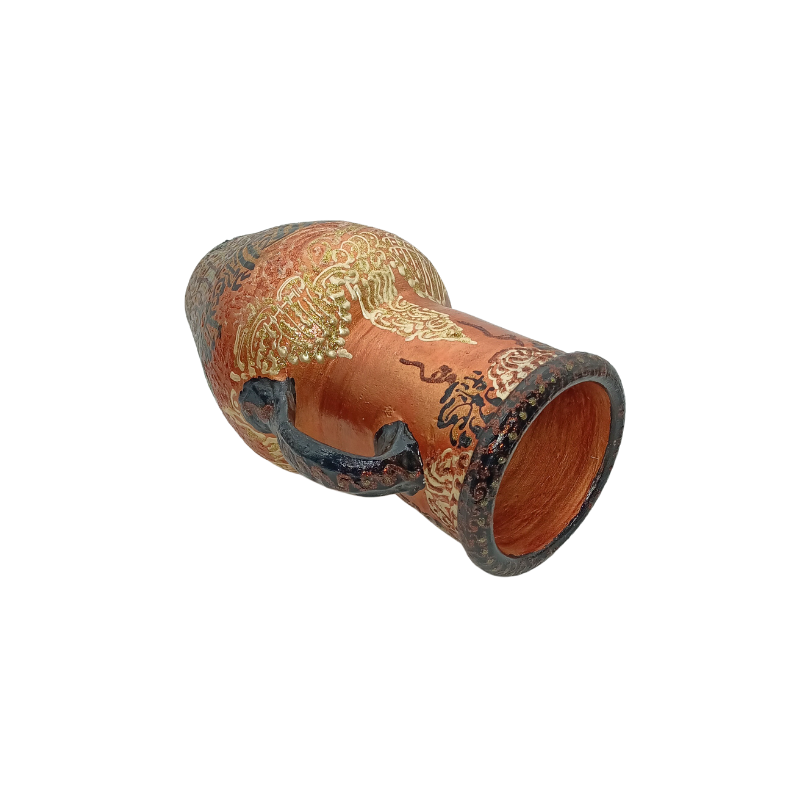 petite amphore jarre décorative artisanale | vase miniature en céramique terre cuite | style orientale arabe or noir cuivré | décoration maison salon bureau | objet de collection souvenir kkp177