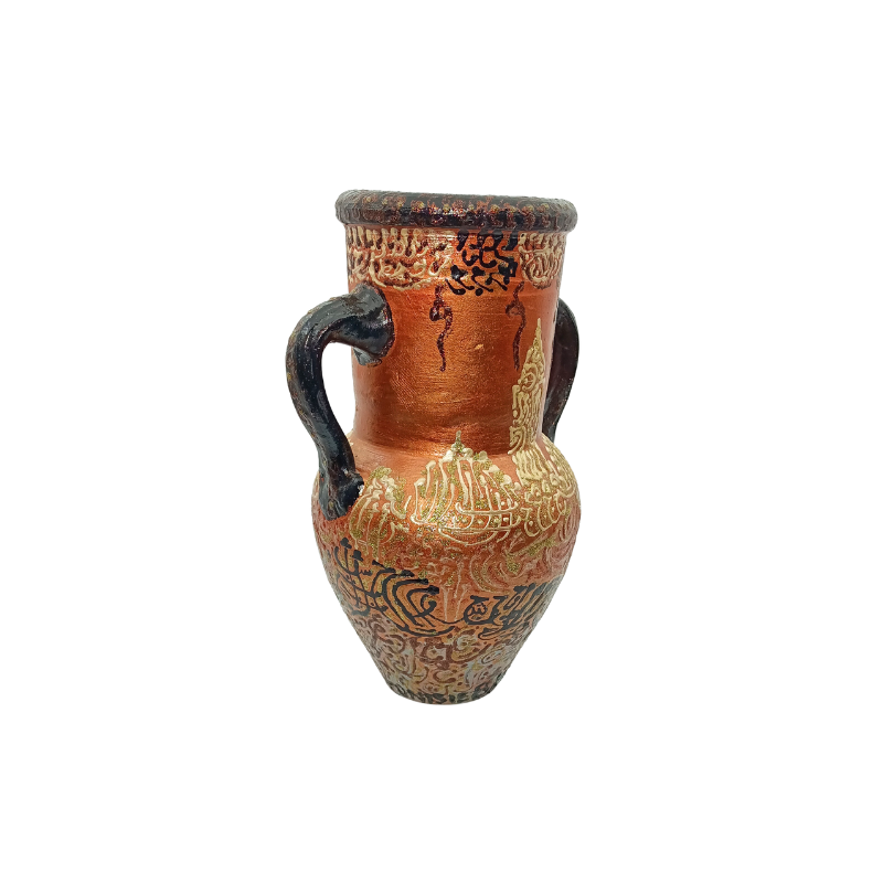 petite amphore jarre décorative artisanale | vase miniature en céramique terre cuite | style orientale arabe or noir cuivré | décoration maison salon bureau | objet de collection souvenir kkp177