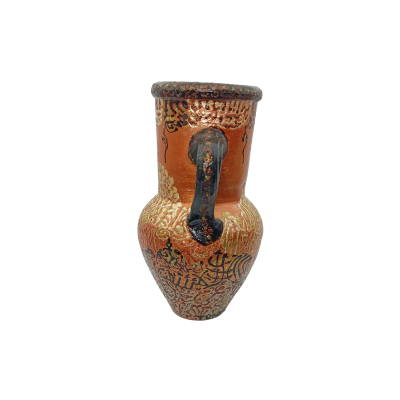 petite amphore jarre décorative artisanale | vase miniature en céramique terre cuite | style orientale arabe or noir cuivré | décoration maison salon bureau | objet de collection souvenir kkp177