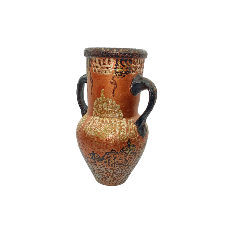 petite amphore jarre décorative artisanale | vase miniature en céramique terre cuite | style orientale arabe or noir cuivré | décoration maison salon bureau | objet de collection souvenir kkp177