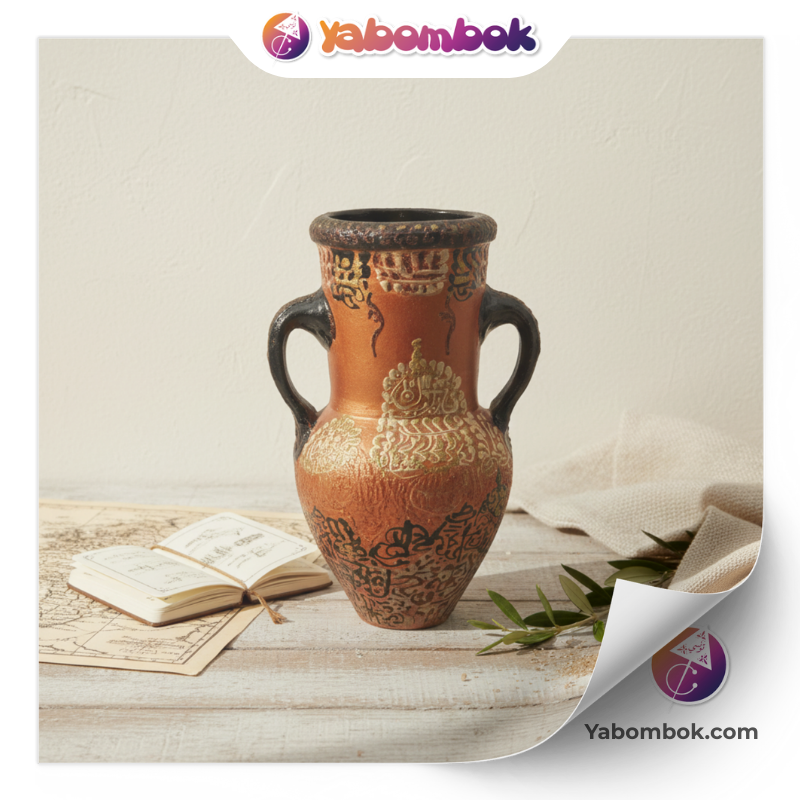petite amphore jarre décorative artisanale | vase miniature en céramique terre cuite | style orientale arabe or noir cuivré | décoration maison salon bureau | objet de collection souvenir kkp177