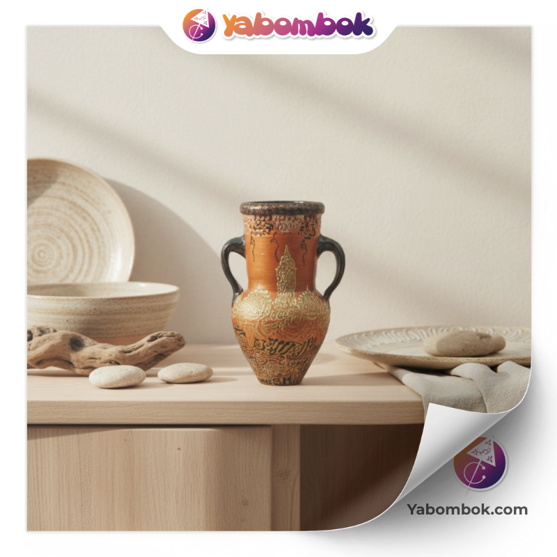 petite amphore jarre décorative artisanale | vase miniature en céramique terre cuite | style orientale arabe or noir cuivré | décoration maison salon bureau | objet de collection souvenir kkp177