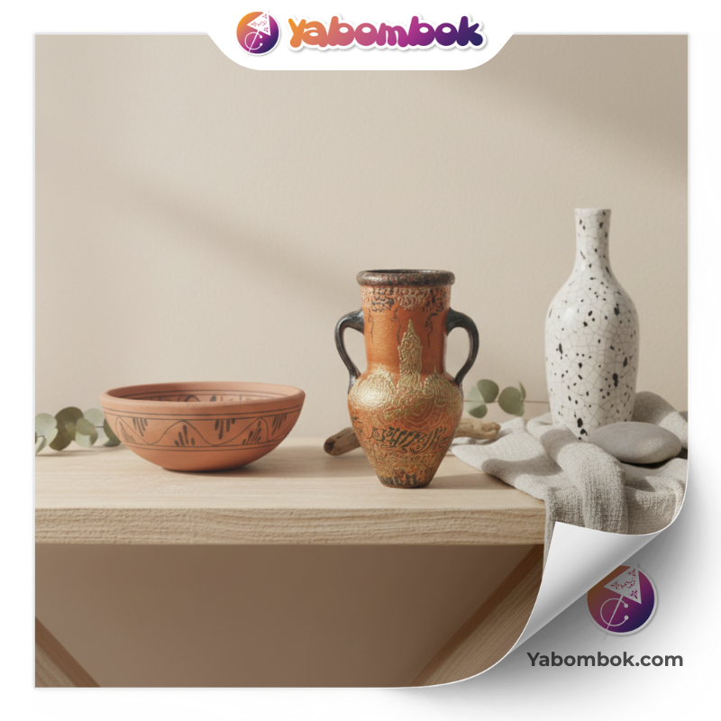 petite amphore jarre décorative artisanale | vase miniature en céramique terre cuite | style orientale arabe or noir cuivré | décoration maison salon bureau | objet de collection souvenir kkp177