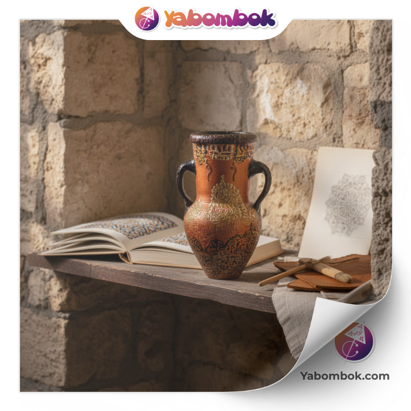 petite amphore jarre décorative artisanale | vase miniature en céramique terre cuite | style orientale arabe or noir cuivré | décoration maison salon bureau | objet de collection souvenir kkp177