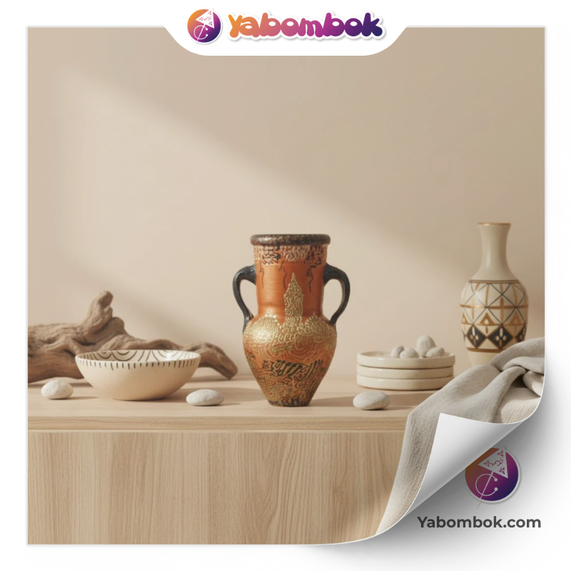 petite amphore jarre décorative artisanale | vase miniature en céramique terre cuite | style orientale arabe or noir cuivré | décoration maison salon bureau | objet de collection souvenir kkp177