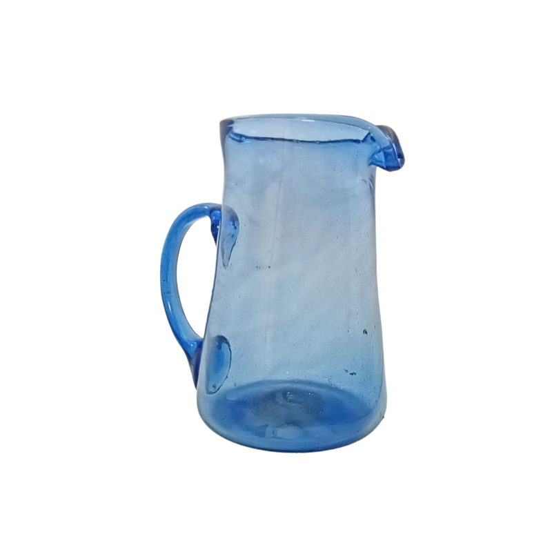 pichet cruche en verre soufflé artisanal | carafe à eau limonade 21 cm bleu clair bullé | design rustique vintage fait main | service de table méditerranéen kgv237