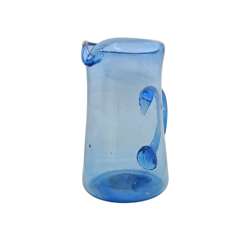 pichet cruche en verre soufflé artisanal | carafe à eau limonade 21 cm bleu clair bullé | design rustique vintage fait main | service de table méditerranéen kgv237