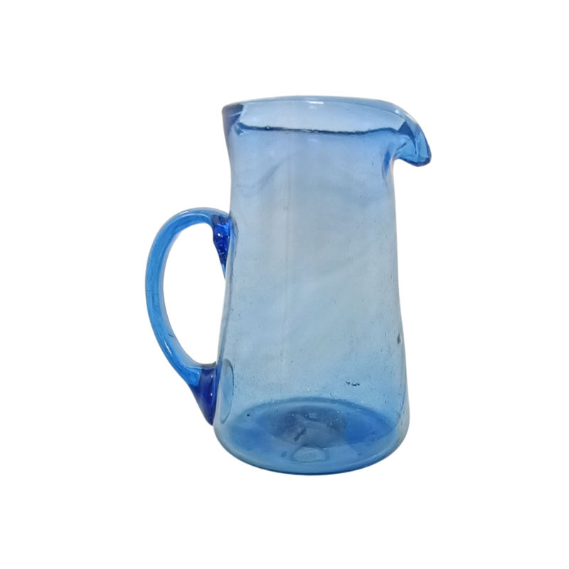 pichet cruche en verre soufflé artisanal | carafe à eau limonade 21 cm bleu clair bullé | design rustique vintage fait main | service de table méditerranéen kgv237