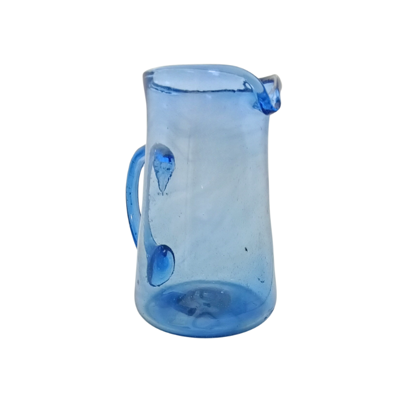 pichet cruche en verre soufflé artisanal | carafe à eau limonade 21 cm bleu clair bullé | design rustique vintage fait main | service de table méditerranéen kgv237
