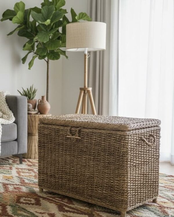 Coffre de Rangement Artisanal en Fibres Végétales