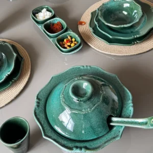 Service à Table “Forêt” 38 Pièces pour 6 Personnes – Vaisselle Design Naturel – Compatible Lave-Vaisselle & Micro-Ondes – Idéal Cadeau MDA001