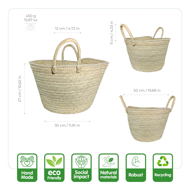 couffin artisanal en fibre de palmier naturelle – grand sac tressé à la main | 100 % naturel | idéal pour courses, plage, pique nique – fabrication tunisienne haut de gamme