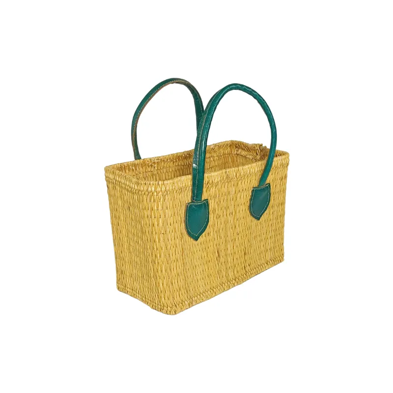 mini couffin artisanal tunisien en smar de nabeul – fait main, fibre naturelle, anses cuir, 25x18 cm – yabombok