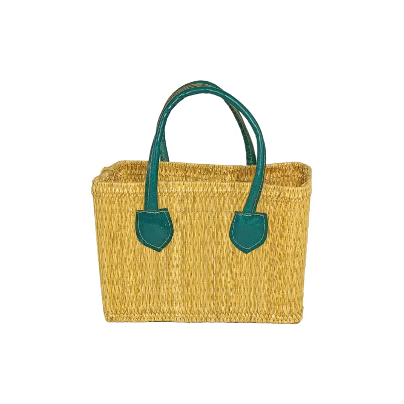 mini couffin artisanal tunisien en smar de nabeul – fait main, fibre naturelle, anses cuir, 25x18 cm – yabombok